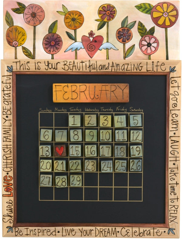 Small Perpetual Calendar –  "This is your Beautiful and Amazing Life" perpetual calendar with bright contemporary floral motif
