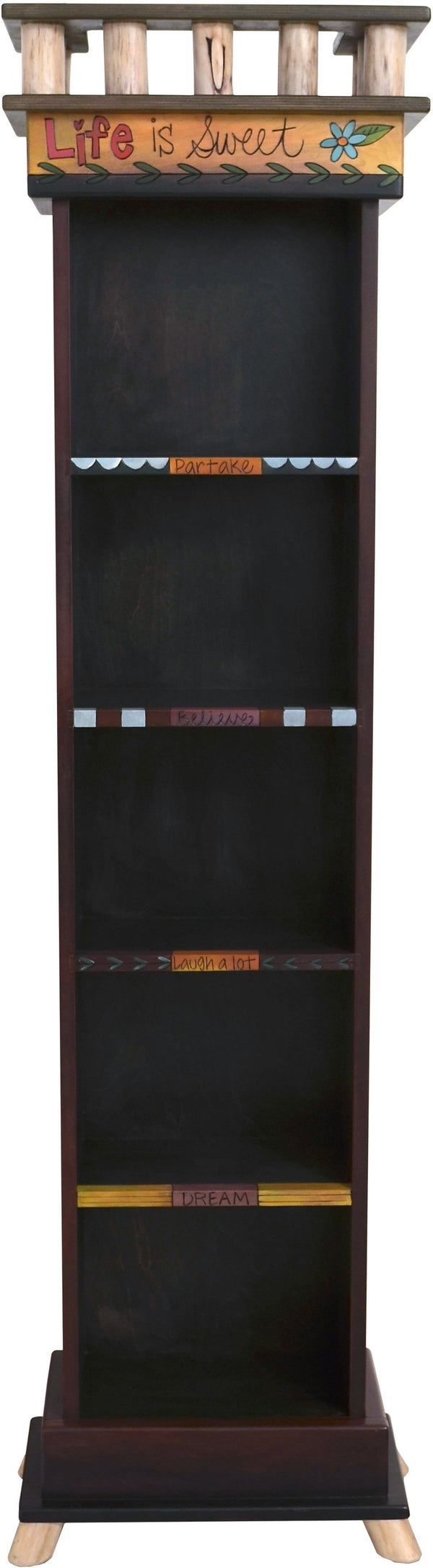 Tall Bookcase –  Lovely and warm bookcase with floral motifs painted in rich hues