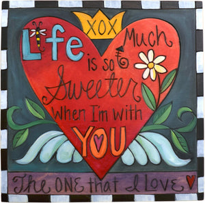 10"x10" Plaque –  "The one that I love" heart with wings and sweet nothings motif