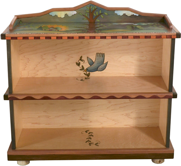 Short Bookcase –  Beautiful bookcase with tree of life motif, floral elements and colorful block icons