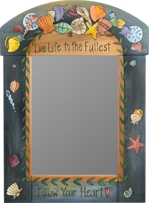 Medium Mirror –  "Live Life to the Fullest" mirror with nautical seashell motif