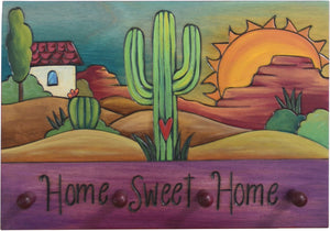 Horizontal Key Ring Plaque –  Beautiful desert key ring plaque with cacti and sunrise, "Home Sweet Home"