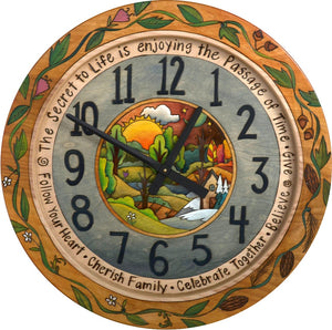 Sticks handmade 24"D wall clock with rolling four seasons landscape