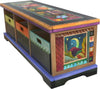 Storage Bench with Boxes –  "Cherish Family/Treasure Friends" storage bench with boxes with sun and moon over the mountains motif