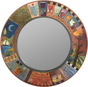 Large Circle Mirror –  Round wall mirror with inspirational messages, colorful block icons and patterns
