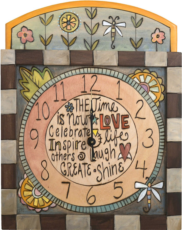 Square Wall Clock –  Elegant wall clock with floral motifs and checked border