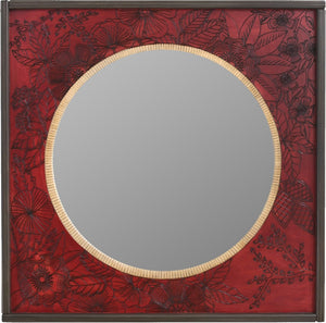 Square Mirror –  Bright mirror with beautiful floral motif on red background