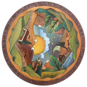 Sticks Handmade 24"D lazy susan with horse ranch and mountain landscape