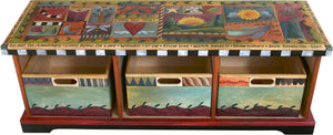 Storage Bench with Boxes –  Elegant storage bench with colorful block icons and symbols 