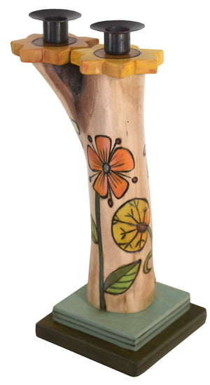 Double Candle Holder –  Beautiful birch candle holder with floral motifs