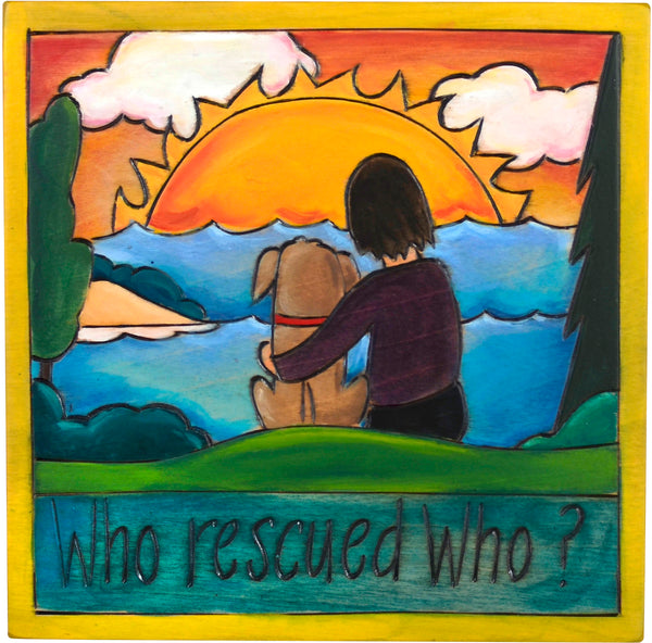 7"x7" Plaque –  Sweet rescue dog plaque overlooking a sunset