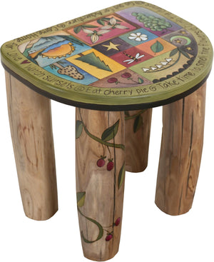Short Stool –  "Go Out for Adventure/Come Home for Love" stool with sunset over the water and flower motif
