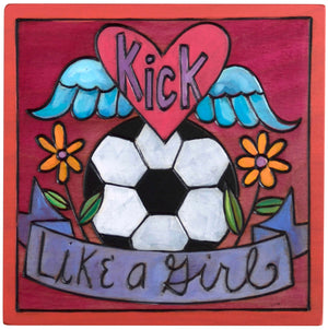 7"x7" Plaque –  "Kick like a girl" soccer motif