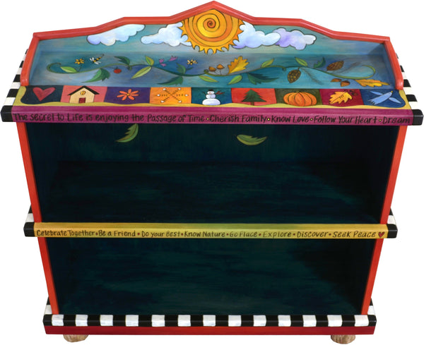 Short Bookcase –  "The Secret to Life is Enjoying the Passage of Time" bookcase with beautiful scenes of the four seasons motif