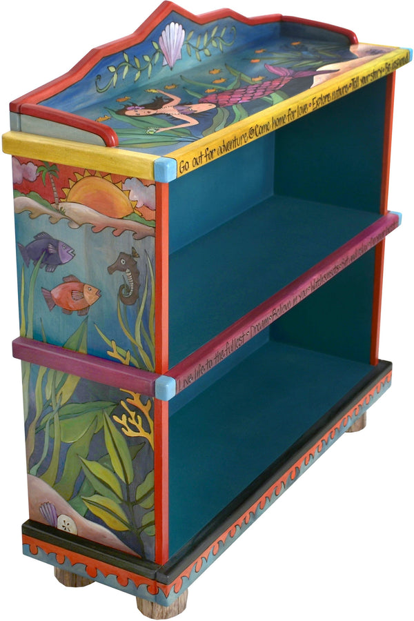 Short Bookcase –  "Go Out for Adventure/Come Home for Love" bookcase with mermaid and deep sea motif
