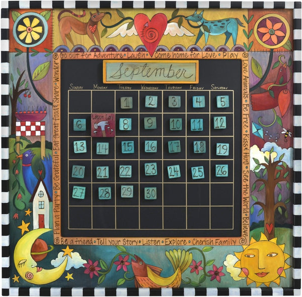 Large Perpetual Calendar –  "Be a Friend/Tell your Story" perpetual calendar with sun and moon motif