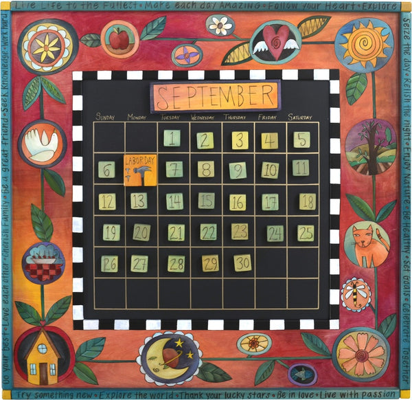 Large Perpetual Calendar –  "Live Life to the Fullest" perpetual calendar with floral motif on pink/orange background