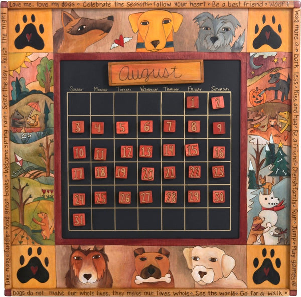 Large Perpetual Calendar –  Playful pup calendar with dogs playing amongst four seasons landscapes