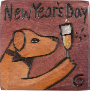 Large Perpetual Calendar Magnet –  "New Year's Day" celebratory perpetual calendar magnet with fancy dog