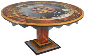 72" Round Dining Table –  "The Secret to Life is Enjoying the Passage of Time" round dining table with warm landscape of the changing seasons motif