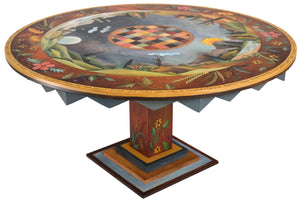 72" Round Dining Table –  "The Secret to Life is Enjoying the Passage of Time" round dining table with warm landscape of the changing seasons motif