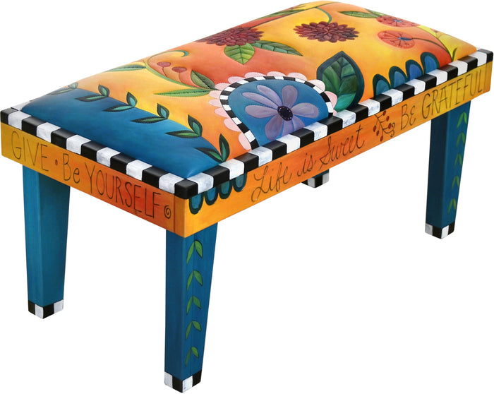 3ft Leather Seat Bench | Floral