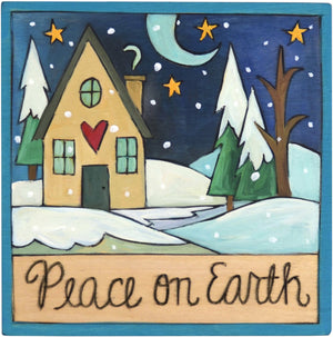 7"x7" Plaque –  "Peace on Earth" plaque with snowy home motif