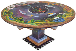 72" Round Dining Table –  "Thank your Lucky Stars" round dining table with beautiful landscape of the changing seasons motif