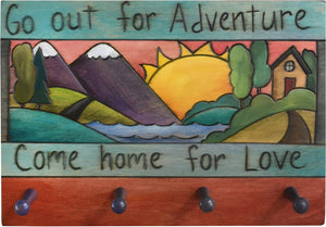 Horizontal Key Ring Plaque –  "Go out for Adventure, Come home for Love," mountain landscape key ring plaque