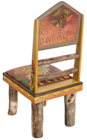 Sticks Side Chair with Leather Seat –  Lovely colorful chair with pastel hues and rolling mountain landscapes, "Love Life"