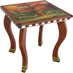 Large Square End Table –  Beautiful end table with tree of life design and rolling landscape