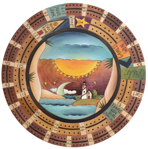 20" Cribbage Lazy Susan –  A seascape with a lighthouse overlooking the coast