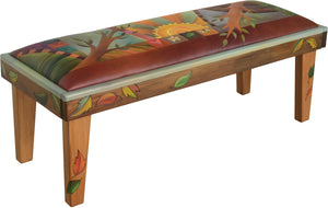 Sticks handmade 4' bench with leather and tree of life motif