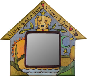 House Shaped Mirror –  "A House is not a Home without a Dog" house-shaped mirror with sun, moon and dog motif