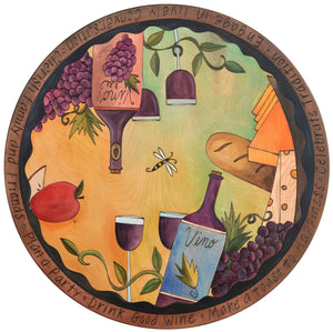 Sticks Handmade 28"D lazy susan with wine and cheese theme