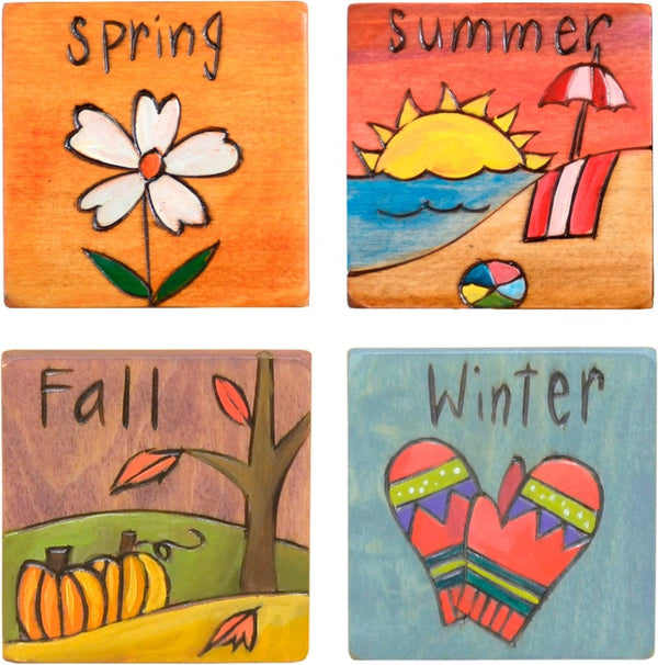Set of seasonal scene and icon magnets to mark the changing seasons on your large Sticks calendar, set of four seasons