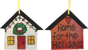 House Ornament –  "Home for the Holidays" house ornament with wreath and home motif