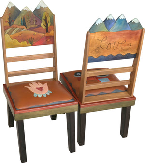 Sticks Chair Set with Leather Seats –  Rustic chair set with rolling four seasons mountain landscapes