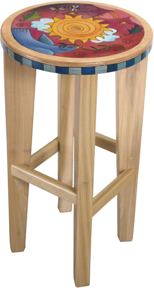 Round Stool Set –  Matching sun and moon stools with natural wooden bases