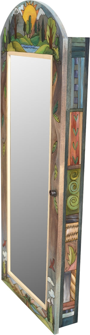 Jewelry Cabinet –  "Love Nature" jewelry cabinet with sunset behind snow-capped mountains motif