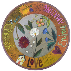 20" Lazy Susan – Inspirational words like cherish, love, and enjoy accent a floral lazy susan in a rich color palette