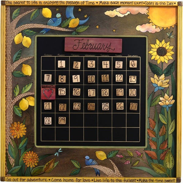 Large Perpetual Calendar –  "The Secret to Life is Enjoying the Passage of Time" perpetual calendar with sunflower and lemon tree motif