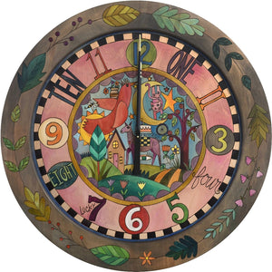 Sticks handmade 36"D wall clock with colorful folk art design