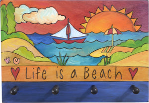 Horizontal Key Ring Plaque –  "Life is a Beach," coastal themed key ring plaque with sunrise