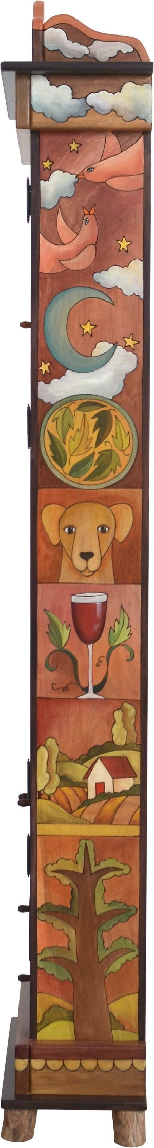 Grandfather Clock –  Charming grandfather clock with shelves and cabinets for storage,