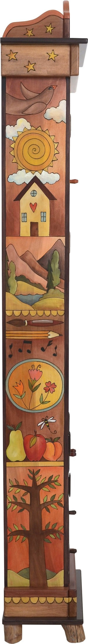 Grandfather Clock –  Charming grandfather clock with shelves and cabinets for storage, "Live by the Sun, Love by the Moon"