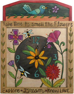 Square Wall Clock –  Lovely wall clock with floral motifs and inspiring phrases