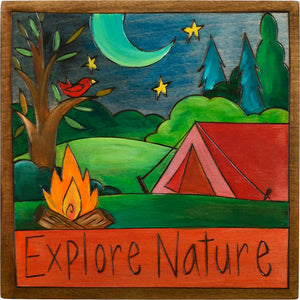 7"x7" Plaque –  "Explore nature" tent camping motif
