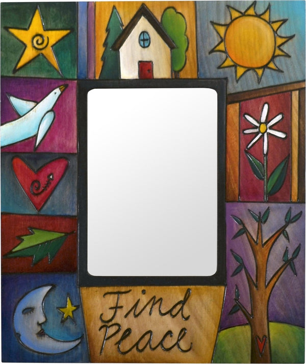 Sticks handmade 5x7" picture frame with colorful peace design
