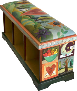 Storage Bench without Boxes, Leather Seat –  Gorgeous garden landscape storage bench with hand stitched leather seat